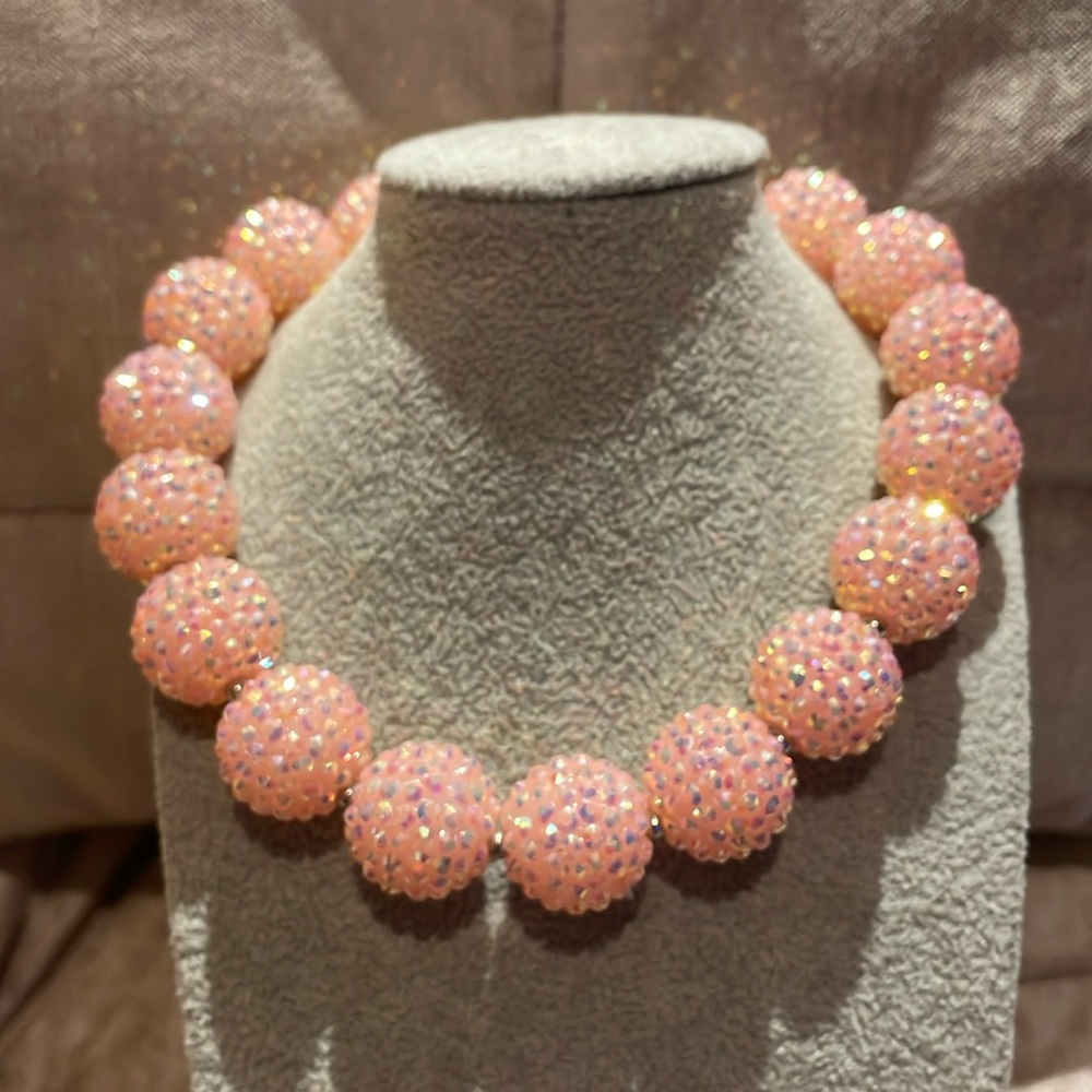 Chunky Playful Pink Crystal Necklace 14” choker